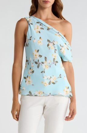Favorite Daughter The Side Note One-Shoulder Floral Top in Aqua Floral at Nordstrom, Size X-Large