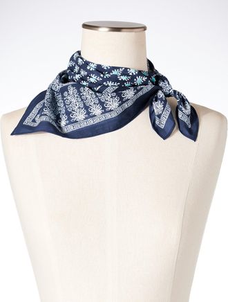 Talbots Woodblock Medallion Neckerchief - Ink - 001 - 100% Cotton Talbots