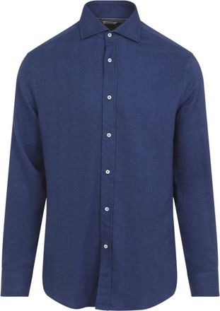 Brunello Cucinelli Blauw Flanellen Overhemd Casual Formeel - Heren - Casual Overhemden - Blauw - S - Katoen - Overhemden
