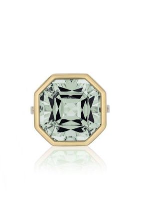 Goshwara Gossip Octagon Cut Stone & Pav&eacute; Diamond Ring in Translucent Green at Nordstrom, Size 7