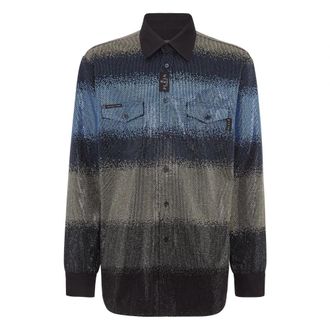 Philipp Plein Denim Shirt Crystal - Heren - Casual Overhemden - Veelkleurig - 2XL - Denim - Overhemden