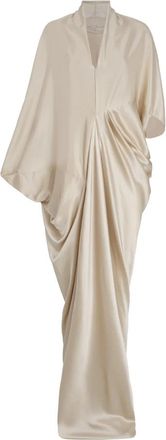 Cortana Bruidsjurk met V-hals en Kimono-stijl Kraag - Dames - Avondkleed - Beige - M - Satijn - Kleedjes
