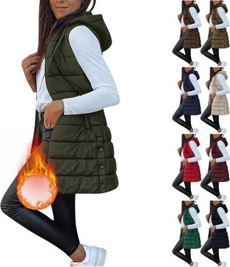 Generic ladies gilets and bodywarmers Gilet for Women Uk Casual Sleeveless Jacket Full Zip up Bodywarmer Vest with Hood Lightweight Outdoor Padded Coats Army 