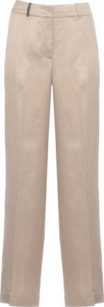 PESERICO Brown Linen Straight-Leg Pants