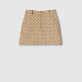 Gucci GG Cotton Canvas Jacquard Fabric Skirt, Beige, Ready-to-wear