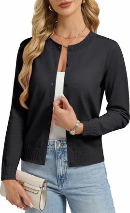 Grace Karin Womens Cardigans Long Sleeve, Rundhals Button Down Cardigans for Women UK, Business Casual Blazer Bolero Black L
