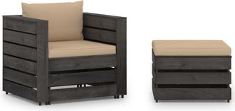 vidaXL Muebles De Jard&iacute;n 2 Pzas Con Cojines Gris Madera Impregnada Vidaxl
