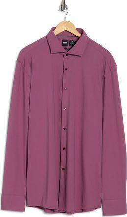 BOSS Hal Kent Casual Fit Linen & Cotton Blend Performance Dress Shirt in Dark Pink at Nordstrom Rack, Size 18R