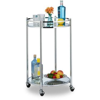 Relaxdays Carrito Cocina Con Ruedas, Camarera 2 Baldas Redondas, Carro Auxiliar Acero, Espejado, 75 X 50 Cm, Plateado - Relaxdays