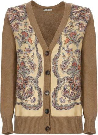 Etro Cardigan met zijden inzetstukken - Dames - Vesten - Beige - XS - Wol - Truien & Vesten