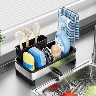 OEM Soporte Para Esponjas De Fregadero De Cocina, Organizador De Fregadero De Acero Inoxidable, Estante De Almacenamiento Para Fregadero Con Bandeja De Dr