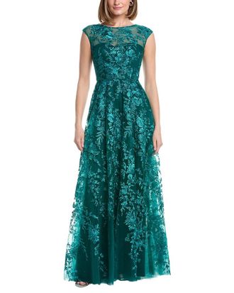 Rene Ruiz Off-The-Shoulder Embroidered Tulle Gown