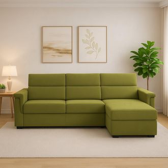 Dmora Sof&aacute; Fijo Con Chaiselongue Cintano, Fundas Desmontables, Reversible, Hecho En Italia, Impermeable, Multiposici&oacute;n, 285x160 Cm Verde