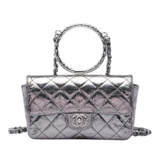 Chanel Pre-owned Metallic Quilted Satchel - Dames - Vintage Handtas - Grijs - ONE Size - Leer - Vintage