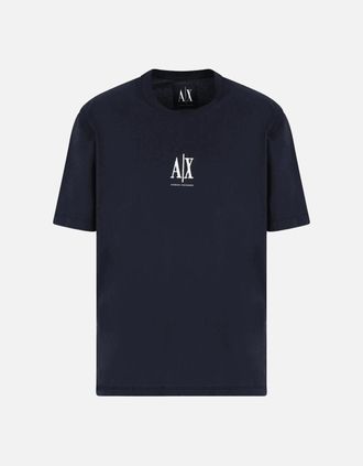 A|X Armani Exchange Mens Cotton AX Embroidered Logo Icon Navy T-Shirt - Size: 36