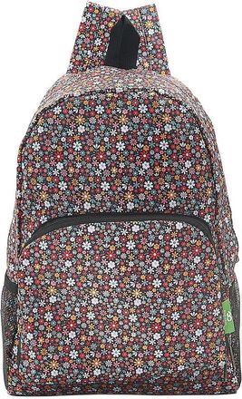 Eco Chic Lightweight Foldable Water Resistant Backpack Rucksack Folds into Pouch for Storage (Ditsy Black)