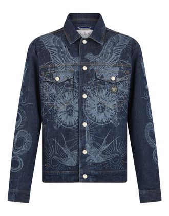 Philipp Plein Denim Trucker Jacket Jacquard Monogram