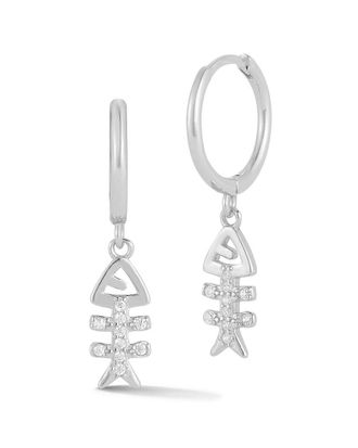 Sphera Milano Silver Cz Fishbone Charm Huggie Earrings