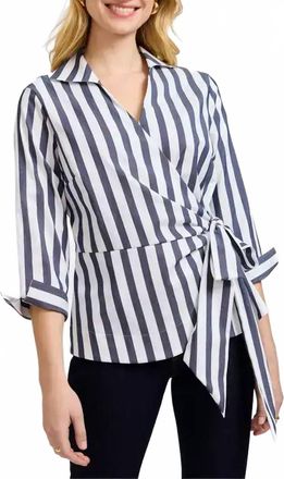 Foxcroft Salina Striped Wrap Shirt In Navy White