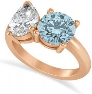 Allurez Round/Pear Diamond & Aquamarine Toi et Moi Ring 18k Rose Gold (4.00ct)