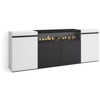 Skraut Home Aparadores Para Sal&oacute;n, Gran Capacidad De Almacenaje, 200x75x35cm, 4 Puertas, Chimenea El&eacute;ctrica, Estilo Moderno, Blanco Y Negro - Skraut Home