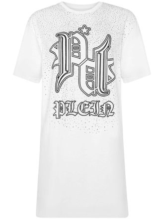 Philipp Plein crystal-logo T-shirt dress - White