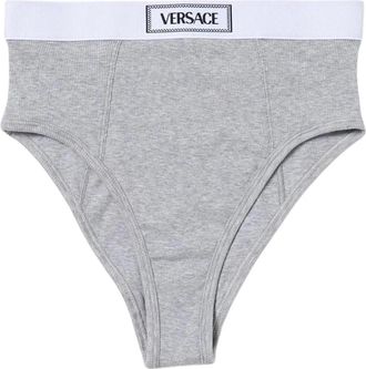 Versace Geribbelde High-Waisted Grijze Lingerie - Dames - Onderbroek - Grijs - XL - Katoen - Ondergoed