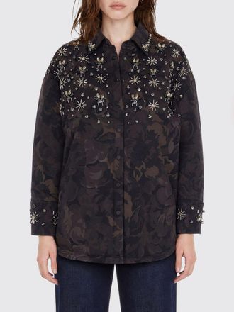 Pinko Giacca a camicia corta con ricamo floreale e strass