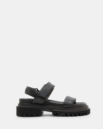 AllSaints Cow Leather Rory Chunky Leather Velcro Sandals, Size: UK 7/US 10/EU 40