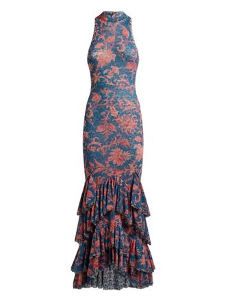 Etro floral-print ruffled dress - Blue