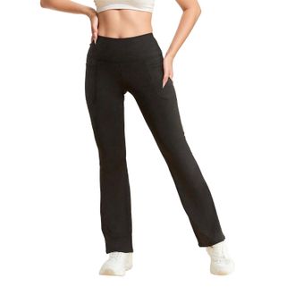 Generic High Waist Flared Yoga Pants for Women Booty Lifting Stretchy Gym Leggings Athleisure Wear Comfortable Workout Bottoms Red Tights Womens Black UK Ladi