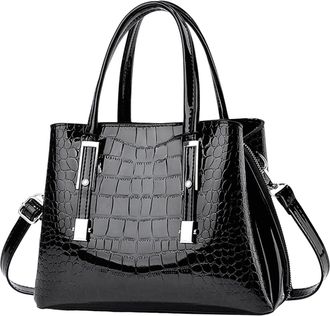 Generic Fashion Bright Stone Pattern Leather Messenger Handbag for Women Stylish Durable Shoulder Bag with Adjustable Strap (Black, One Size)