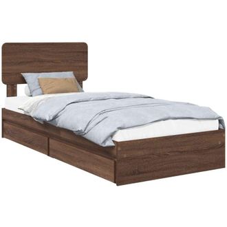 vidaXL Storage Bed with Drawer Brown Oak 90 x 190 cm Engineered Wood vidaXL
