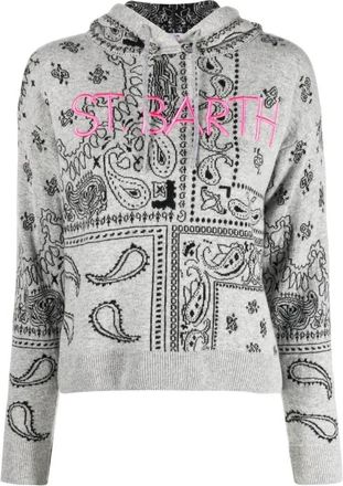 MC2 Saint Barth Meg Crop Emb Bandanna - Dames - Ronde hals truien - Grijs - M - Truien & Vesten