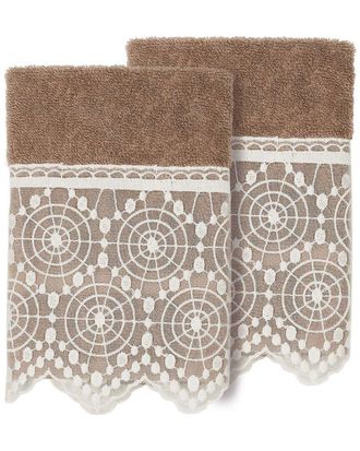 Linum Home Textiles 100% Turkish Cotton Arian 2Pc Cream Lace Embellished Washcloth Set