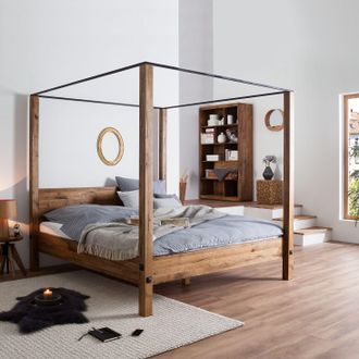 Neue Modular home24 Neue Modular Himmelbett Porto-Alegre 140x200 cm Massivholz Sumpfeiche Braun