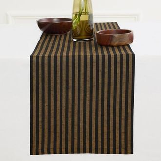 Solino Home Linen Table Runner for Dining Table, Holiday and Everyday Table Decor - Amalfi Stripe in Brown Sugar And Black at Nordstrom, Size Xx-Small