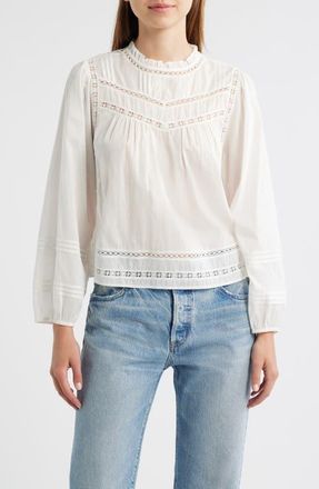 Rails Reyna Lace Inset Cotton Peasant Top in White at Nordstrom, Size Xx-Small