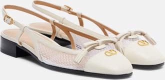 Valentino Garavani VLogo leather and mesh slingback flats