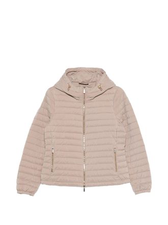 Moorer Neutral Quilted Hooded Jacket With Cropped Fit