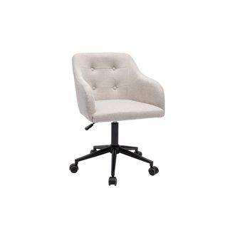 Miliboo Miliboo - Silla De Oficina Acolchada Con Ruedas De Tela De Terciopelo Texturizado Beige Y Metal Negro Baltik