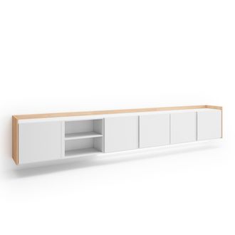 Skraut Home Skraut Home - Mueble Tv, Televisi&oacute;n, Muebles De Sal&oacute;n, Almacenaje, 309x35x50cm, Para Tv Hasta 80, Colgado, Suspendido, Led, Estilo Moderno, Blanco Y R