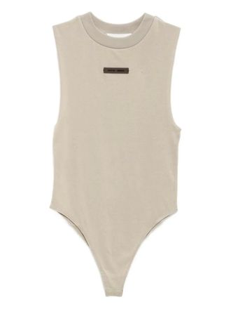 Fear of God sleeveless logo-plaque bodysuit - women - Cotton/Polyester/Rayon - M - Grey