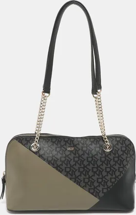 DKNY Dkny Black Signature Coated Canvas Chain Satchel