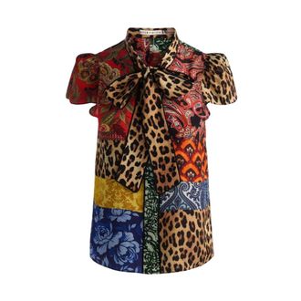 Alice & Olivia Zijden blouse met strijdkraag en patchwork-print - Dames - Blouses & Shirts - Veelkleurig - Maat: XS Zijde