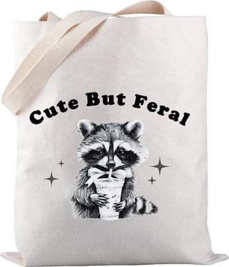 Generic Funny Raccoon Tote Bag Cute But Feral Tote Bag Raccoon Lover Gift Raccoon Adult Humor Gift (Cute But Feral TOTE)