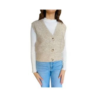 Hem & Thread Button Front Sweater Vest In Beige