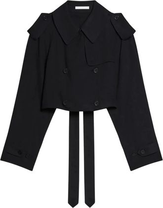 Helmut Lang Cropped Trenchcoat - Dames - Trenchcoats - Zwart - L - Wol - Jassen