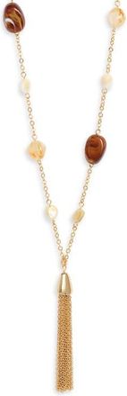 Nordstrom Bead Accent Tassel Necklace in Brown Multi- Gold at Nordstrom