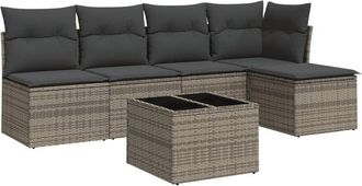 vidaXL Set De Muebles De Jard&iacute;n 6 Pzas Y Cojines Rat&aacute;n Sint&eacute;tico Gris Vidaxl